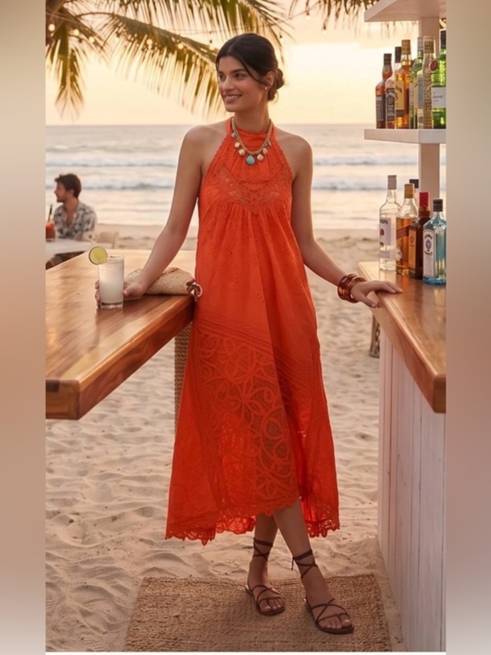 NWOT Anthropologie Halter Cutwork Lace Dress size L pristine condition